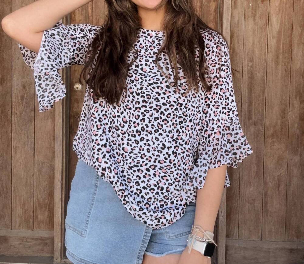 NEW MULTIPLES animal print top in blush